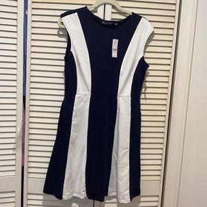 NY&Co front stripe dress white navy women M NWT
